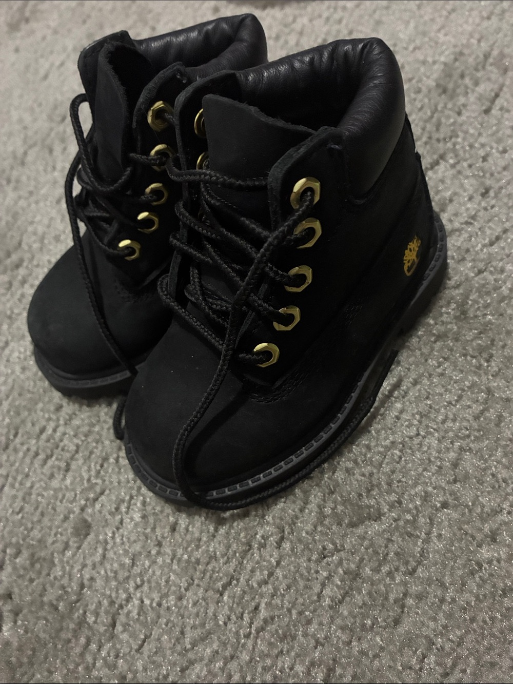 Timberland Kids Black Leather Boots with Gold Eyelets *New*